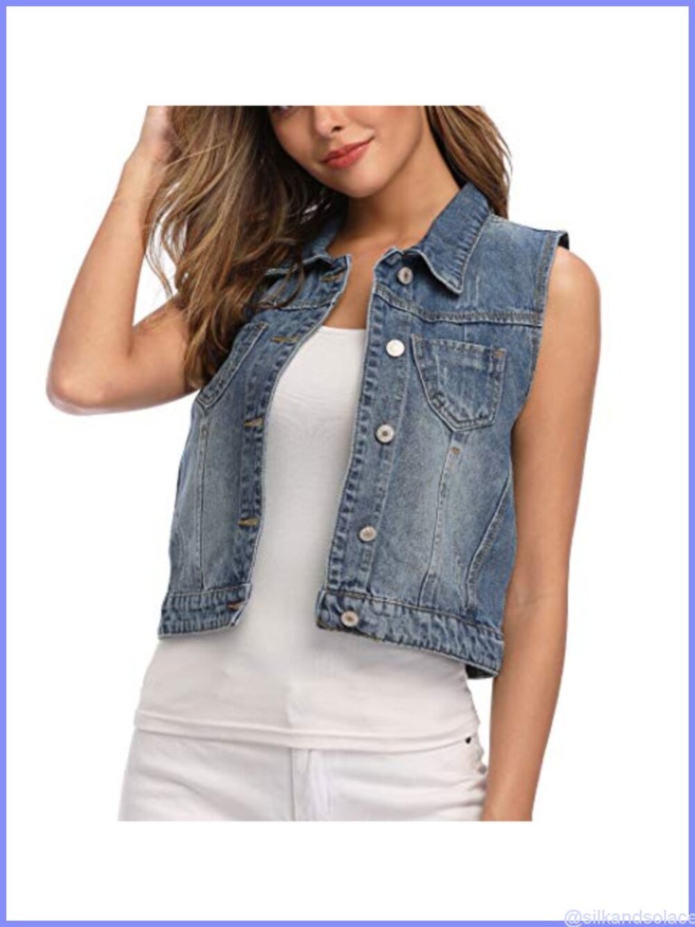 Denim Vest Cropped Distressed Sleeveless Jean Jacket Women Classic